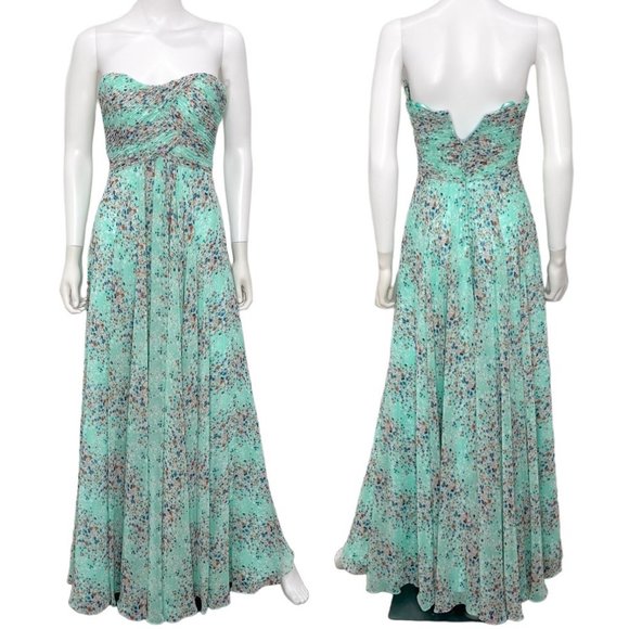 Allure Bridals Strapless Pleated Sweetheart Flowy Floral Print Bridesmaids Dress - Picture 1 of 16